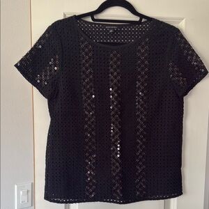 Banana Republic Black Sequin Short Sleeve Blouse